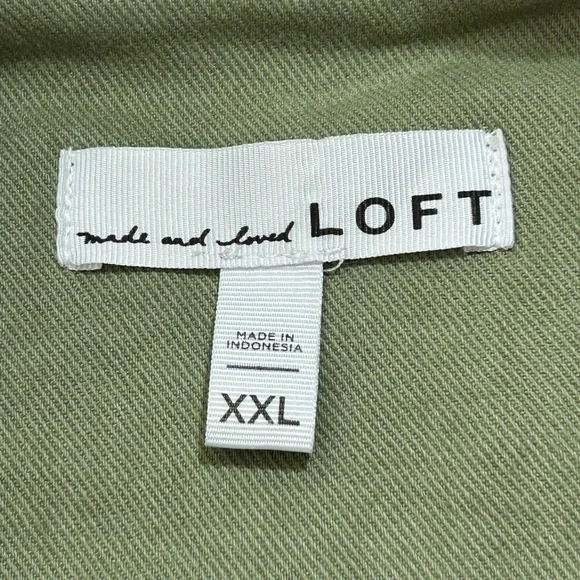 LOFT Olive Green Utility Button up Cinch Waist Canvas Jacket Size XXL - Picture 3 of 8